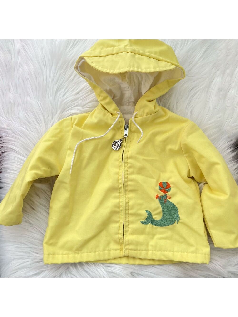 Vintage Weather Tamer Yellow Seal Embroidered Hooded Jacket Baby 12M